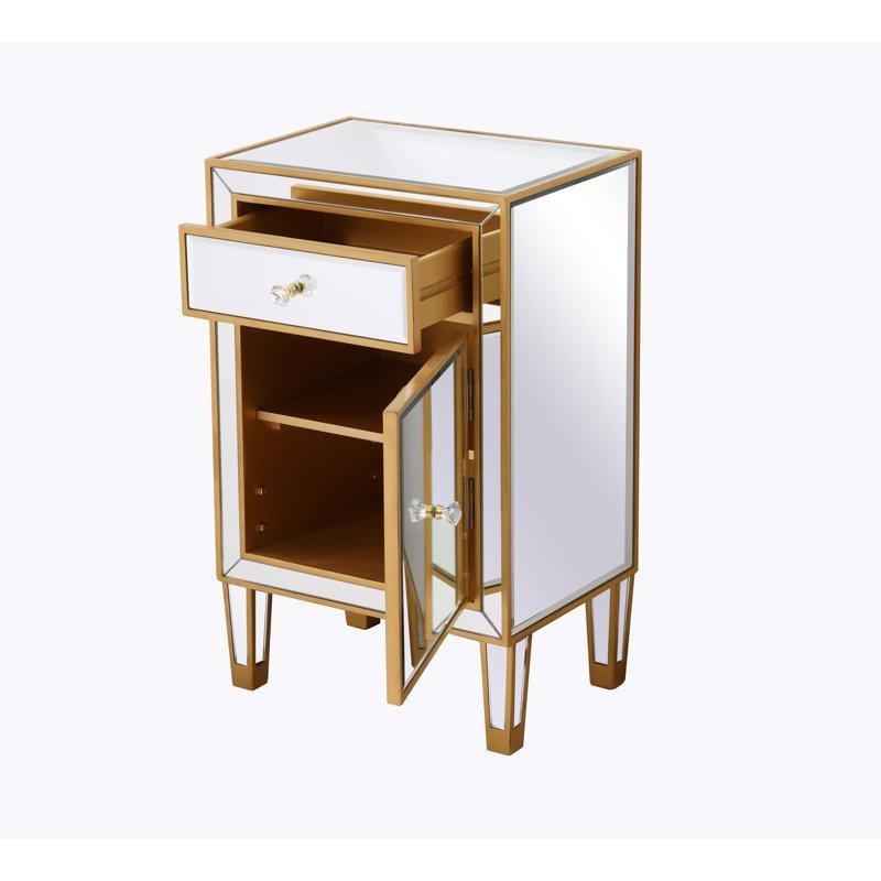 Gold Kulplu Aynalı Masif Ahşap Komodin - 46 cm - 223661