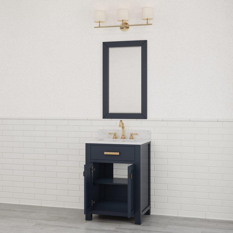 Gold Kulplu Beyaz Mermer Tezgahlı Masif Kavak Ağacı Çekmeceli Banyo Lavabo Dolabı - 61 cm - 201835