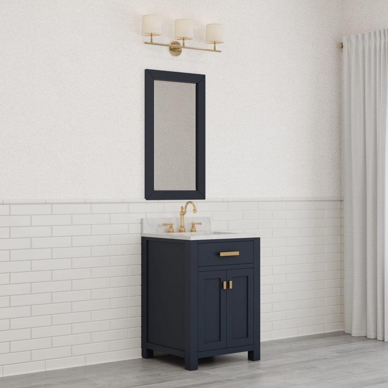 Gold Kulplu Beyaz Mermer Tezgahlı Masif Kavak Ağacı Çekmeceli Banyo Lavabo Dolabı - 61 cm - 201835