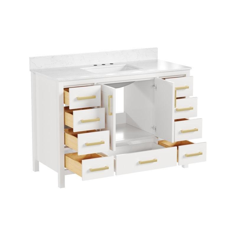 Gold Kulplu Masif Ahşap ve MDF 9 Çekmeceli Yavaş Kapanır Ayaklı Banyo Lavabo Dolabı - 122 cm - 201779