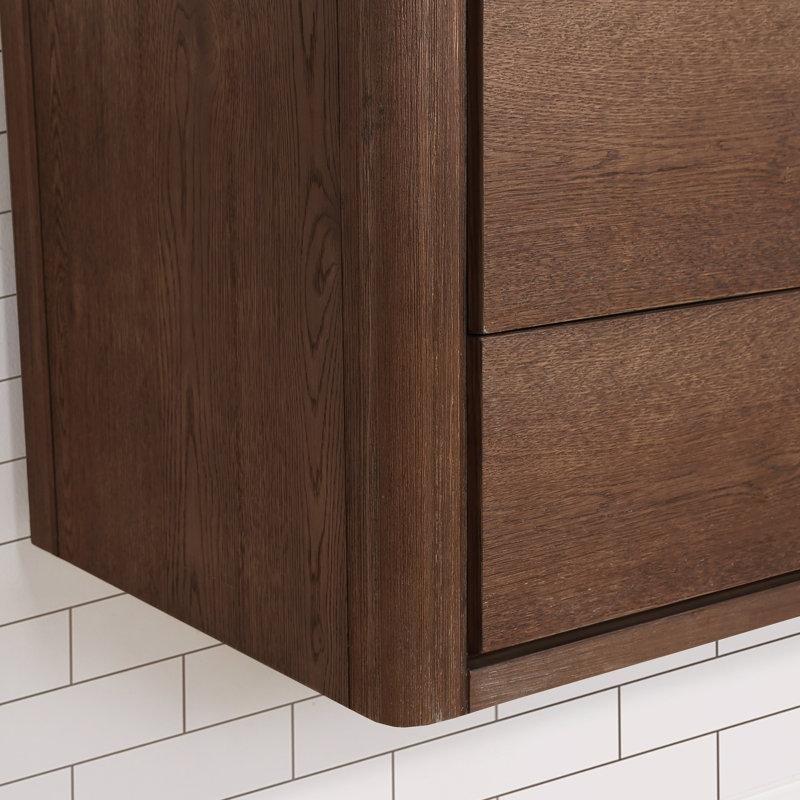 Gold Kulplu Masif Kavak Ahşap Duvara Monte Banyo Lavabo Dolabı Beyaz Kuvars Tezgahlı - 92 cm - 198790