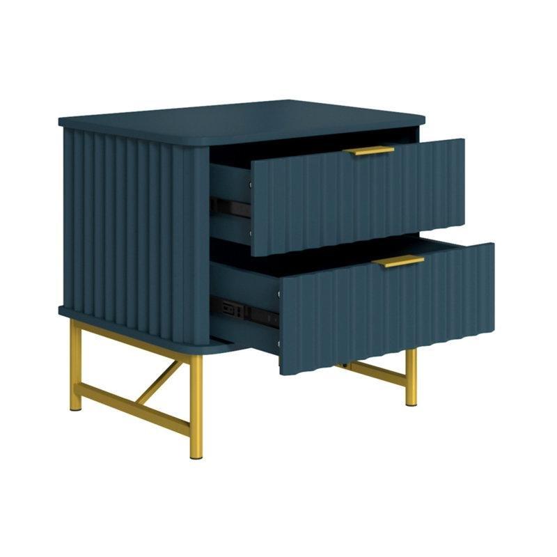 Gold Kulplu Metal Ayaklı Yivli İki Çekmeceli MDF Komodin - 48x40 cm - 223832