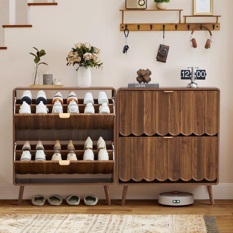Gold Kuluplu Dalga Desenli MDF Düşer Kapaklı Ayakkabılık - 80 cm - 228274