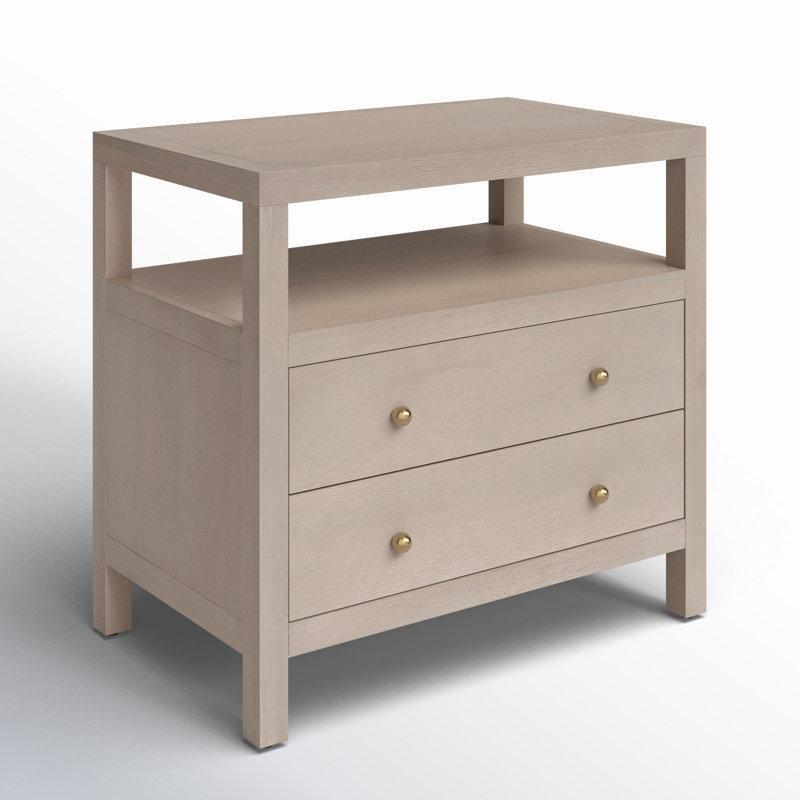 Gold Kuluplu Masif Ahşap İki Çekmeceli ve Raflı Komodin - 72 cm - 223635