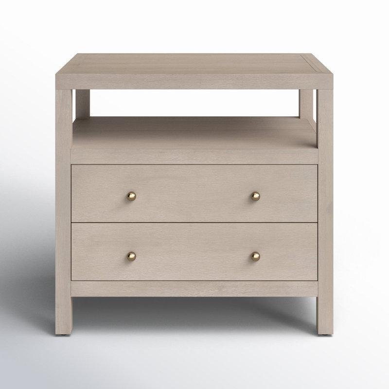 Gold Kuluplu Masif Ahşap İki Çekmeceli ve Raflı Komodin - 72 cm - 223635