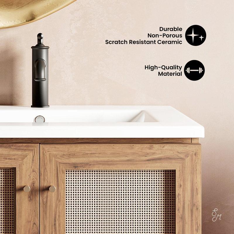 Gold Meşe MDF Ayaklı Yavaş Kapanır Lavabolu Banyo Dolabı - 77 cm - 199353