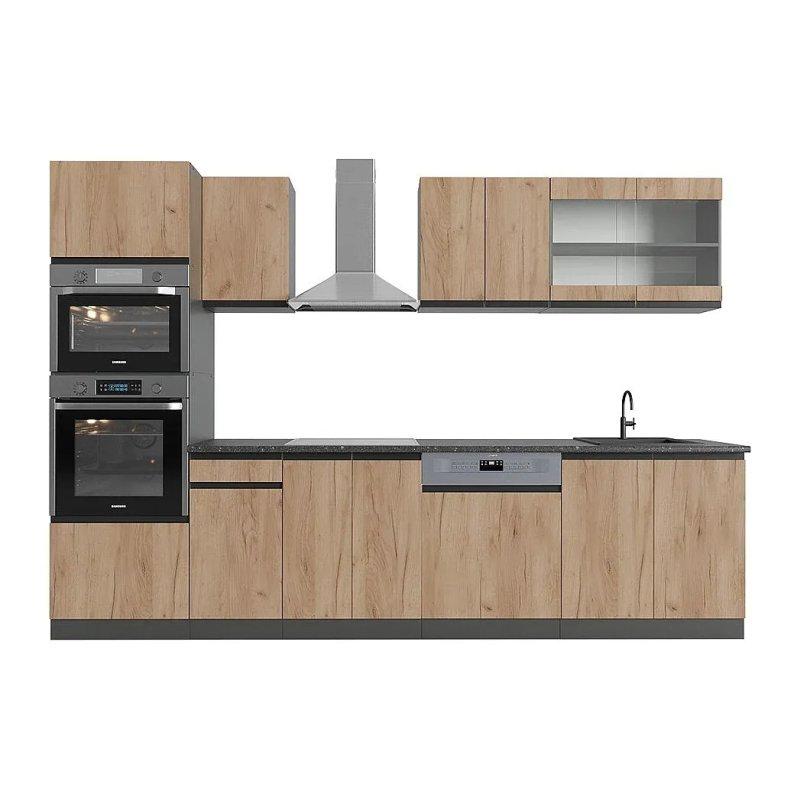 Gold Meşe ve Antrasit R-Line Tezgahlı Mutfak Modeli - 300 cm - 186535