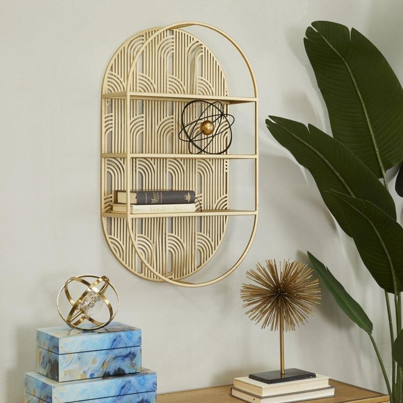 Gold Metal 3 Raflı Geometrik Oval Duvar Rafı - 71x41 cm - 179763