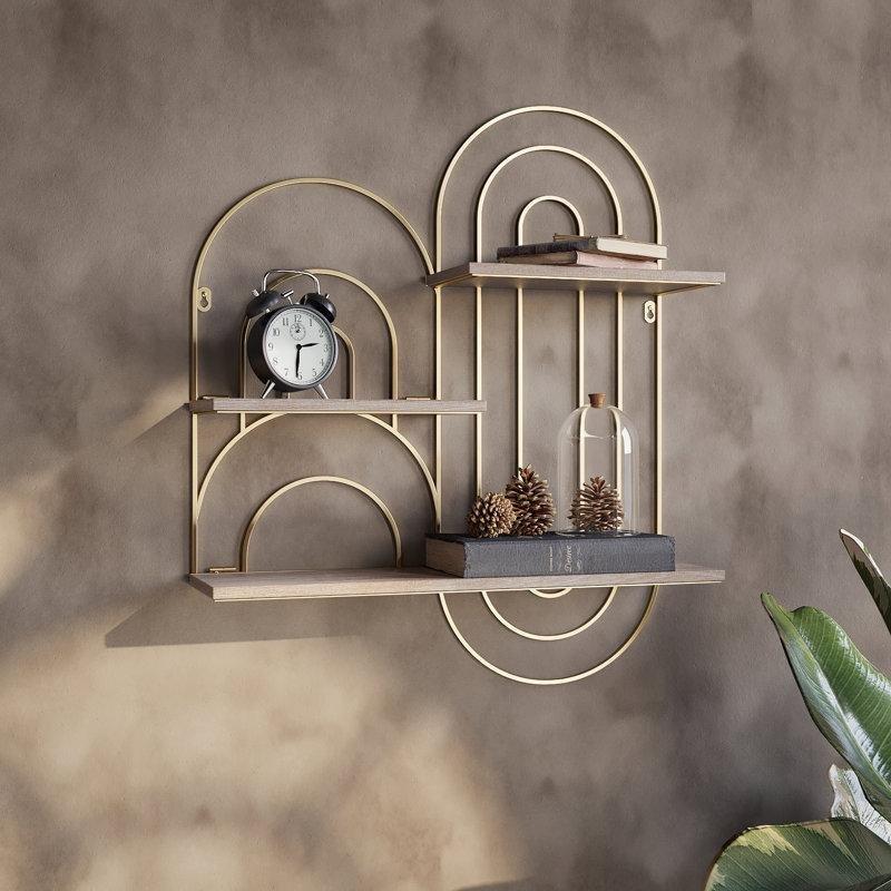 Gold Metal 3 Raflı Oval Duvar Rafı - 74x61 cm - 179978
