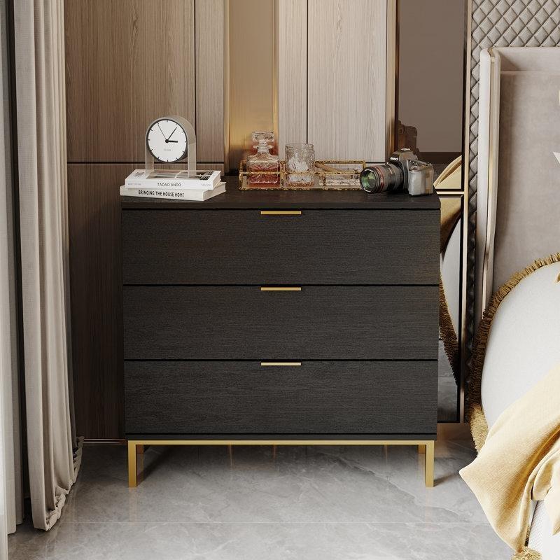 Gold Metal Ayaklı 3 Çekmeceli Masif Ahşap ve MDF Komodin - 81 cm - 223716