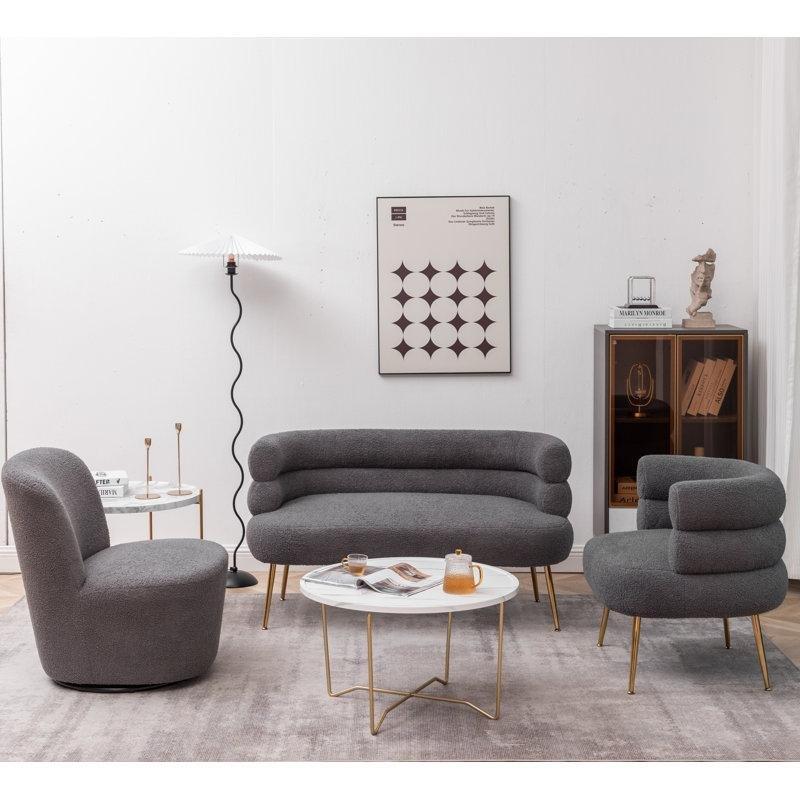 Gold Metal Ayaklı 3 Parça Kapitoneli Masif Ahşap Koltuk Takımı - 191215