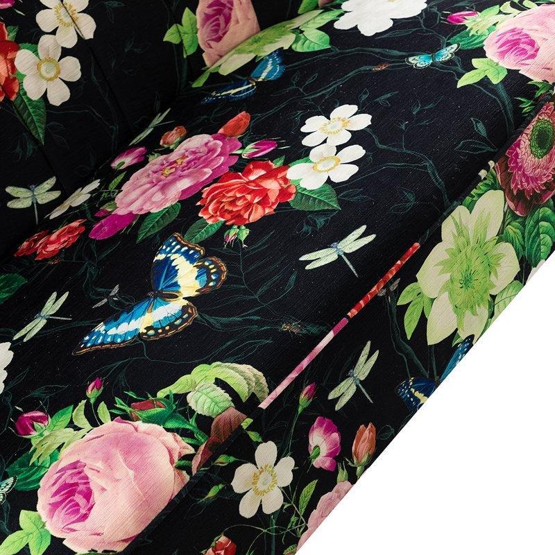 Gold Metal Ayaklı Çiçek Desenli Kapitoneli Kolsuz 3 Parça Koltuk Takımı - 191374