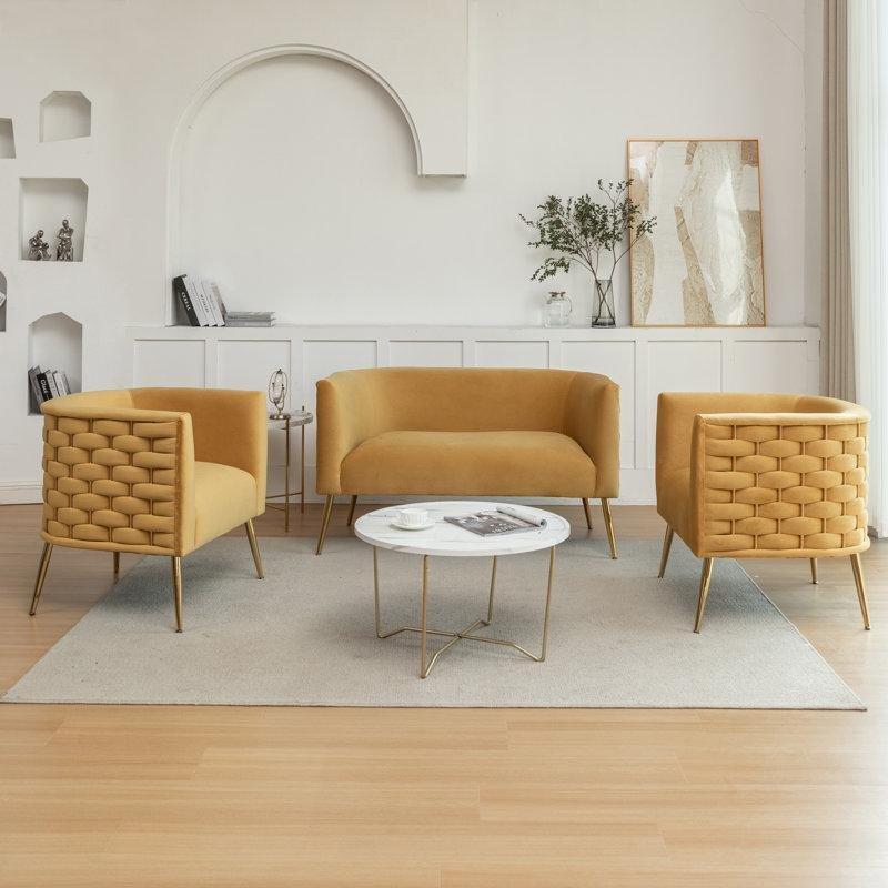 Gold Metal Ayaklı Kadife 3 Parça Koltuk Takımı - 191203