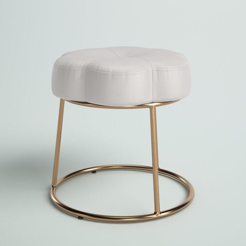 Gold Metal Ayaklı Kadife Çiçek Tasarımlı Makyaj Masası Pufu - 46x46 cm - 232789