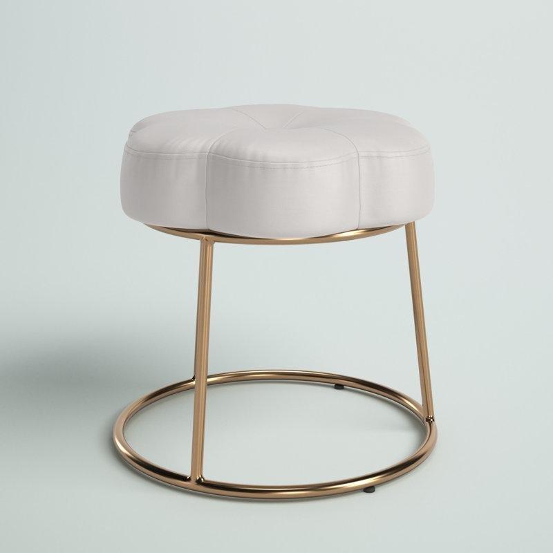 Gold Metal Ayaklı Kadife Çiçek Tasarımlı Makyaj Masası Pufu - 46x46 cm - 232789