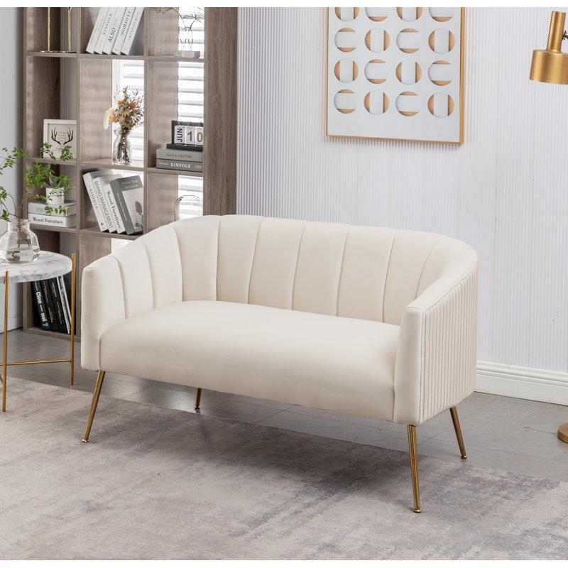 Gold Metal Ayaklı Kadife Dikey Kapitoneli İkili Koltuk - 130 cm - 196311