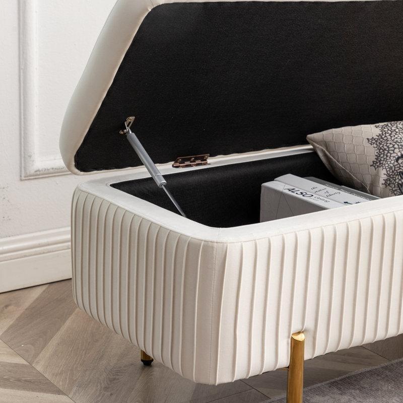 Gold Metal Ayaklı Kadife Döşemeli Sandıklı Bench - 110 cm - 164734