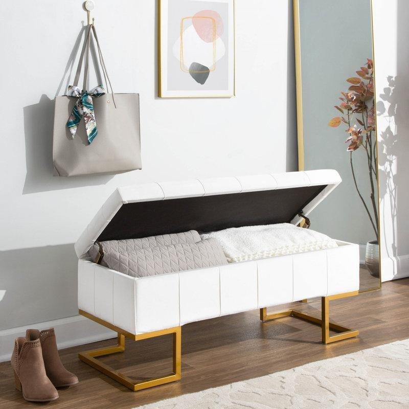 Gold Metal Ayaklı Kadife Kapitoneli Sandıklı Bench - 105 cm - 164413