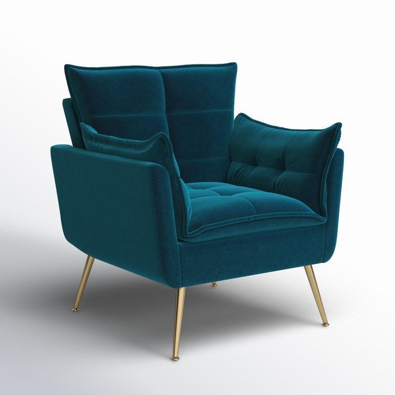 Gold Metal Ayaklı Kadife Kapitoneli Tekli Koltuk - 80 cm - 204028