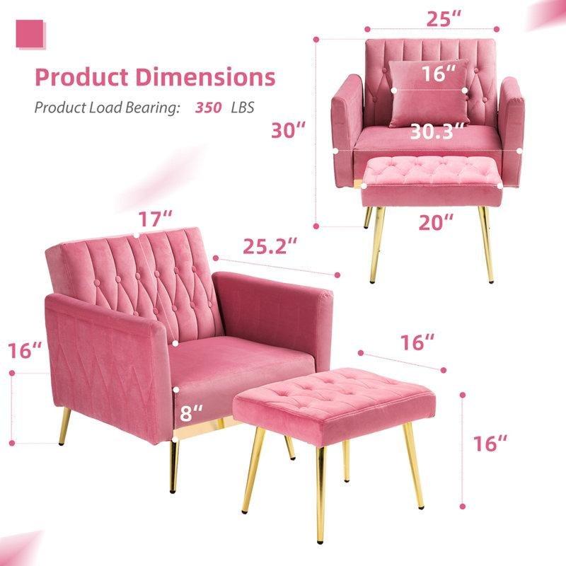 Gold Metal Ayaklı Kadife Puflu Yatağa Dönüşebilen Kapitoneli Tekli Koltuk - 203361