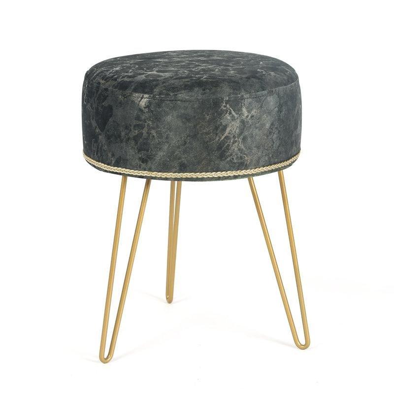 Gold Metal Ayaklı Kadife Yuvarlak Perçinli Makyaj Masası Pufu - 43x34 cm - 232912