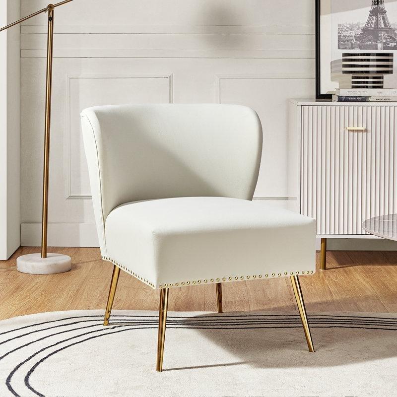 Gold Metal Ayaklı Kadife Zımba Detaylı Tekli Koltuk - 204970