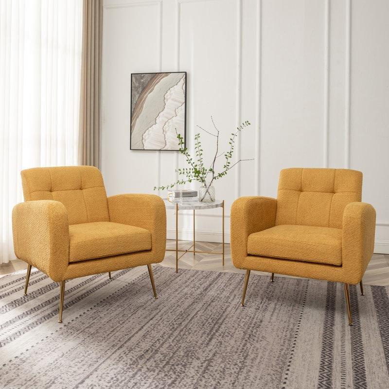 Gold Metal Ayaklı Kapitoneli Kare Kollu 2li Set Tekli Koltuk - 74 cm - 202454