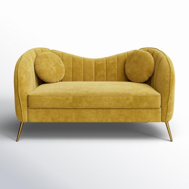 Gold Metal Ayaklı Şönil Kumaş Dikey Dikişli Deve Sırtı İkili Koltuk - 165 cm - 196255