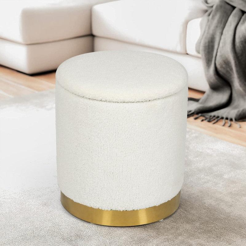 Gold Metal Ayaklı Teddy Kumaş Sandıklı Silindir Puf - 39x43 cm - 165082