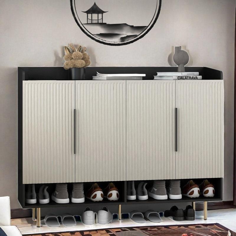 Gold Metal Ayaklı Yivli Kapaklı MDF Ayakkabılık - 140 cm - 229549