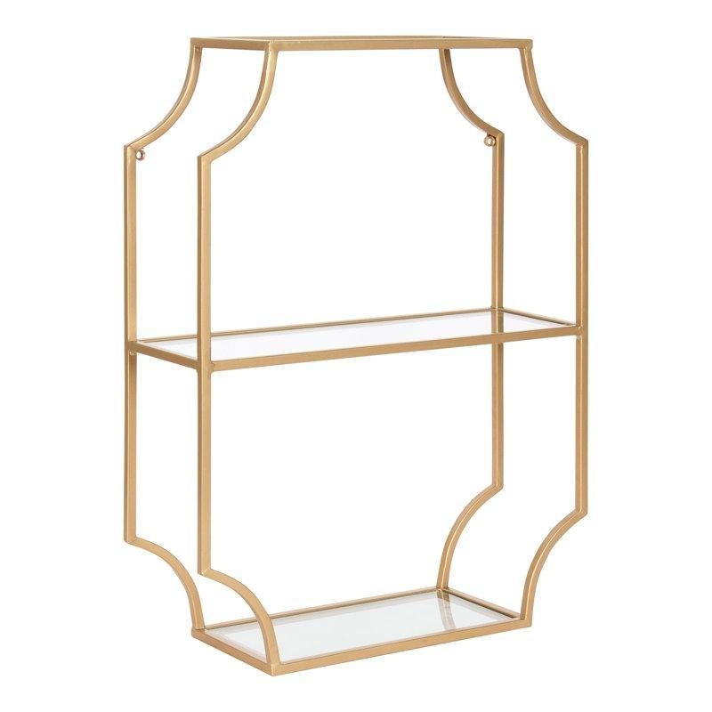 Gold Metal Çerçeveli 3 Katlı Cam Geometrik Duvar Rafı - 61x46 cm - 179722