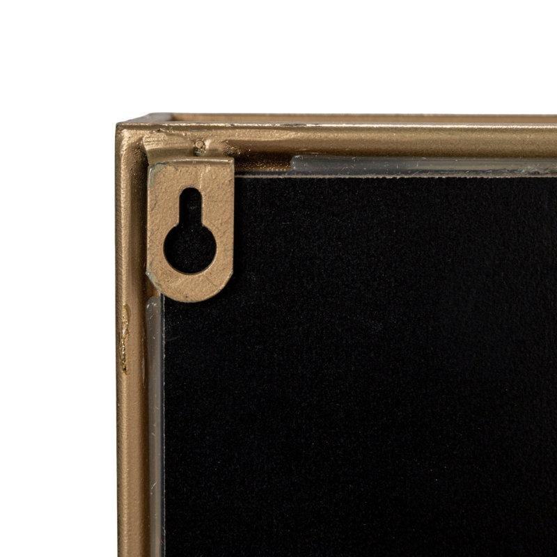 Gold Metal Çerçeveli Ahşap Raflı Aynalı Kare Duvar Rafı - 51x51 cm - 179015