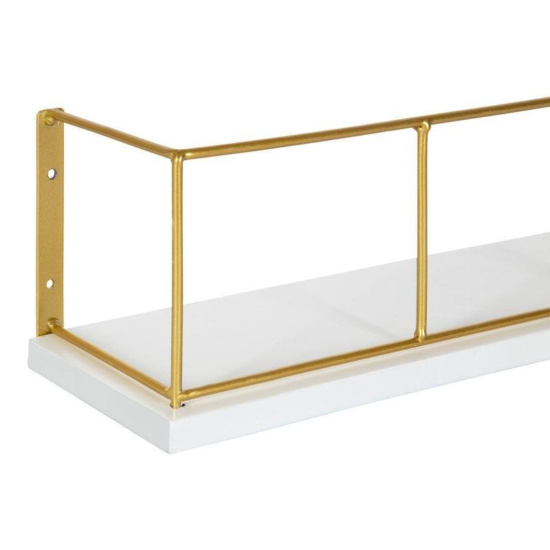 Gold Metal Çerçeveli Beyaz Ahşap 2li Set Duvar Rafı - 46 cm - 179678