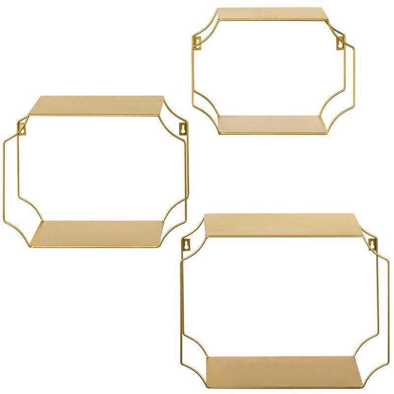 Gold Metal Geometrik Tasarımlı 3lü Set Duvar Rafı - 42 cm - 179538