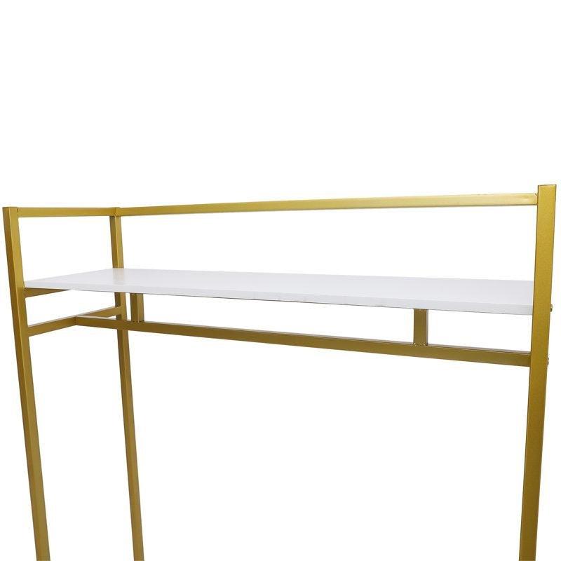Gold Metal ve Ahşap 2 Raflı Endüstriyel Tasarım Ayaklı Askılık - 120 cm - 165610