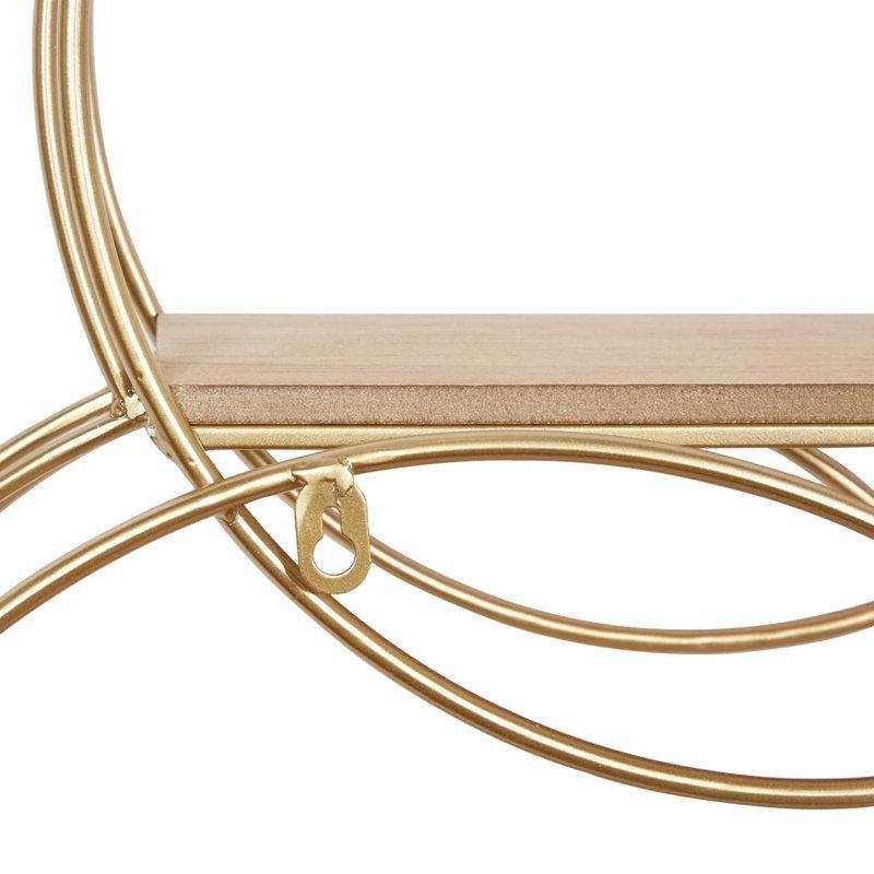 Gold Metal ve Ahşap 3 Raflı Halkalı Duvar Rafı - 94x66 cm - 179590