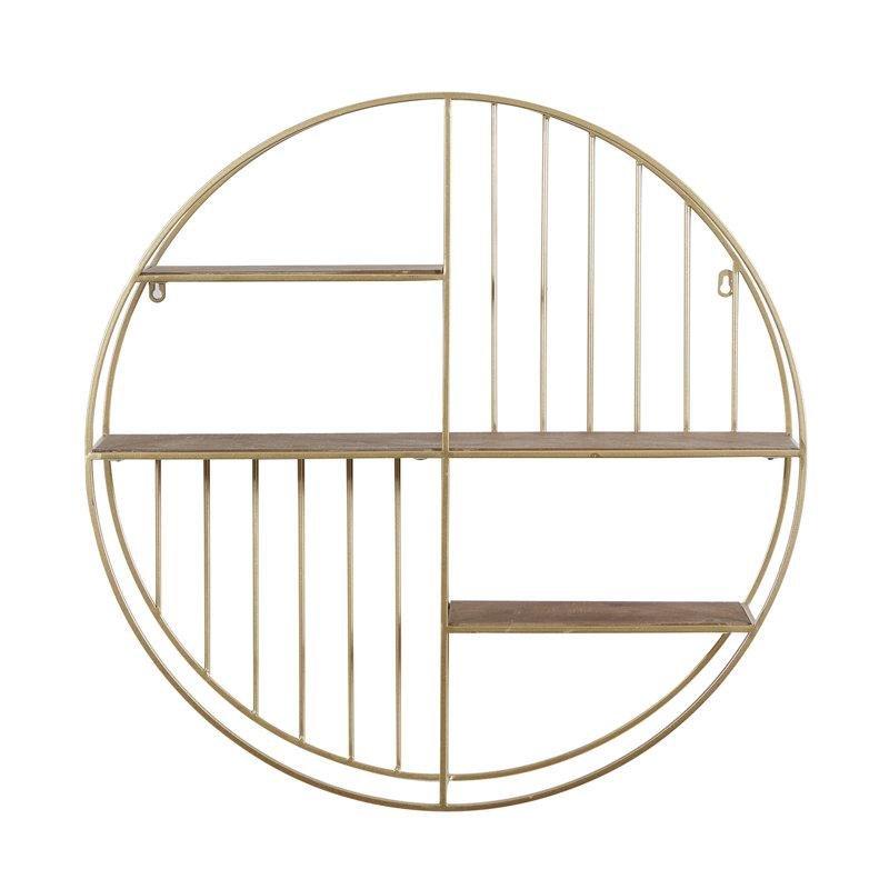 Gold Metal ve Ahşap Yuvarlak 3 Raflı Geometrik Duvar Rafı - 72x72 cm - 179457