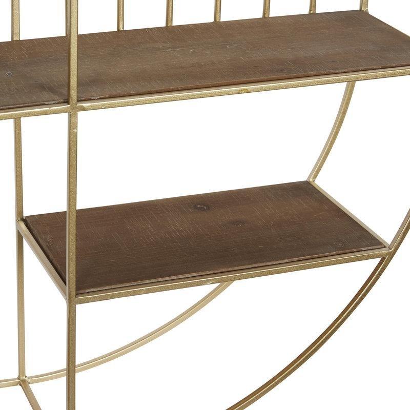 Gold Metal ve Ahşap Yuvarlak 3 Raflı Geometrik Duvar Rafı - 72x72 cm - 179457