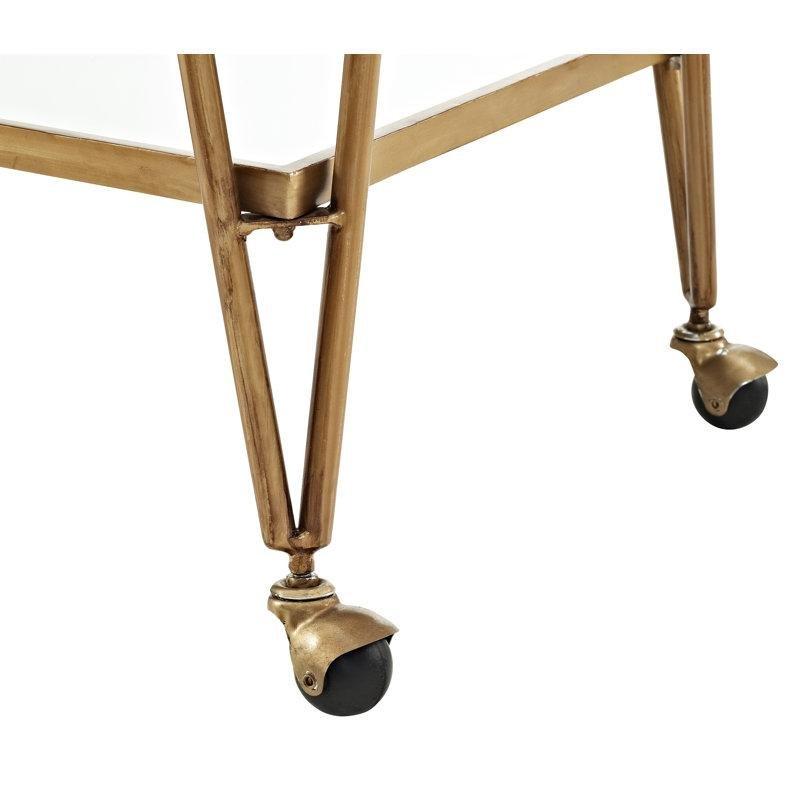 Gold Metal ve Aynalı Cam Tekerlekli 2 Raflı Servis Arabası - 77x45 cm - 178177