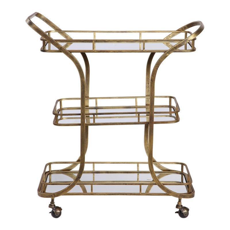 Gold Metal ve Cam 3 Raflı Tekerlekli Servis Arabası - 82x39x94 cm - 178065