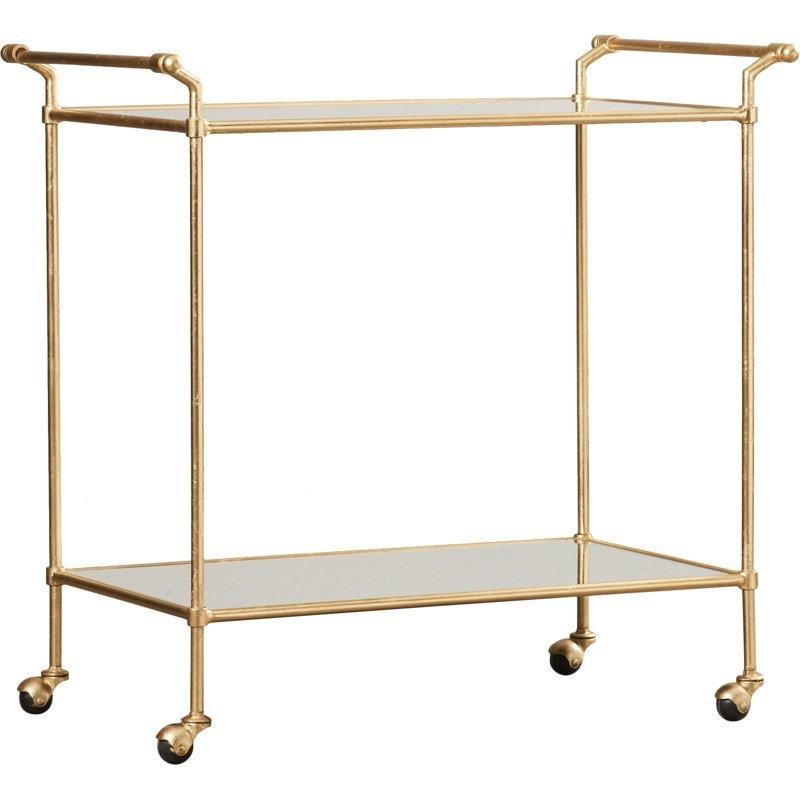 Gold Metal ve Cam Tekerlekli 2 Raflı Servis Arabası - 79x46x77 cm - 178419