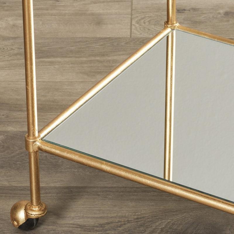 Gold Metal ve Cam Tekerlekli 2 Raflı Servis Arabası - 79x46x77 cm - 178419