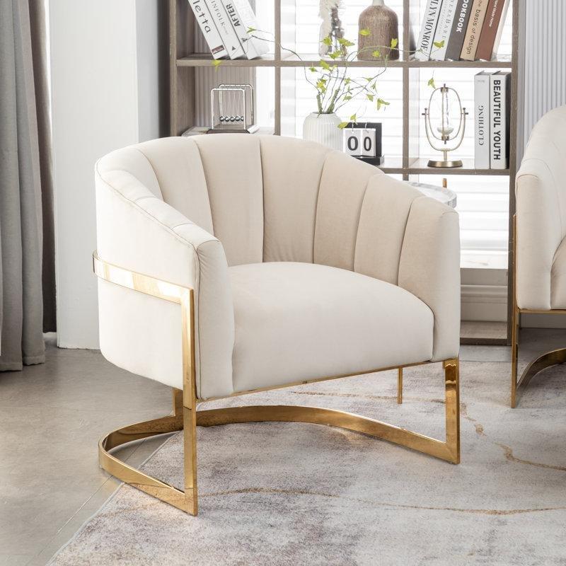 Gold Rengi Çelik Ayaklı Kadife Pliseli Fıçı Tasarım Tekli Koltuk - 202920