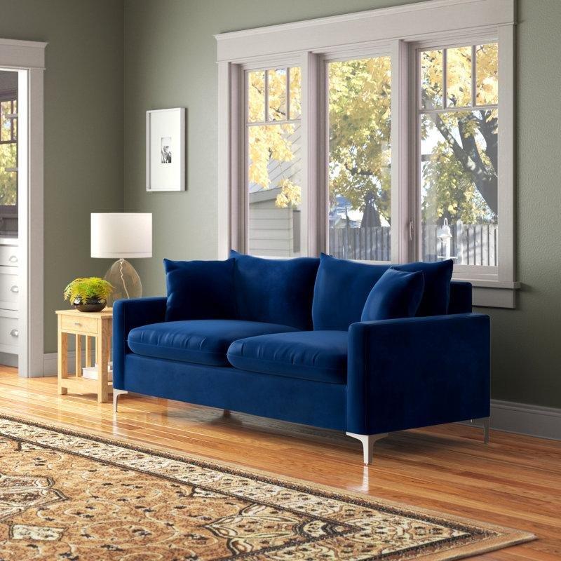 Gold ve Krom Ayak Seçenekli Kadife Kumaş Kare Kollu Masif Huş Ağacı Koltuk - 208 cm - 195154