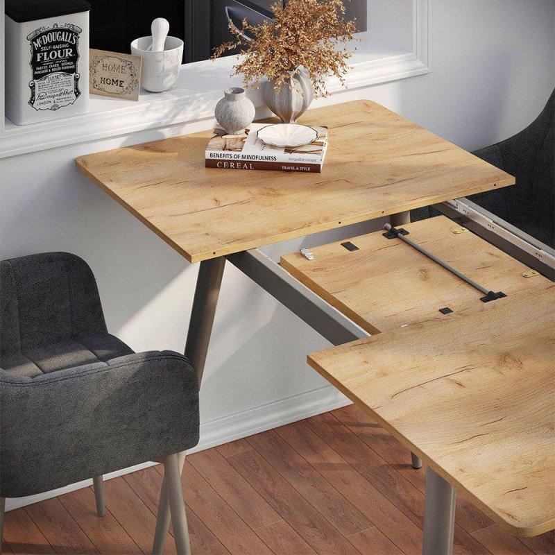 Goldkraft Meşe ve Grej Metal Ayaklı Büyüyebilen Bohem Yemek Masası - 120-180x80 cm - 237031