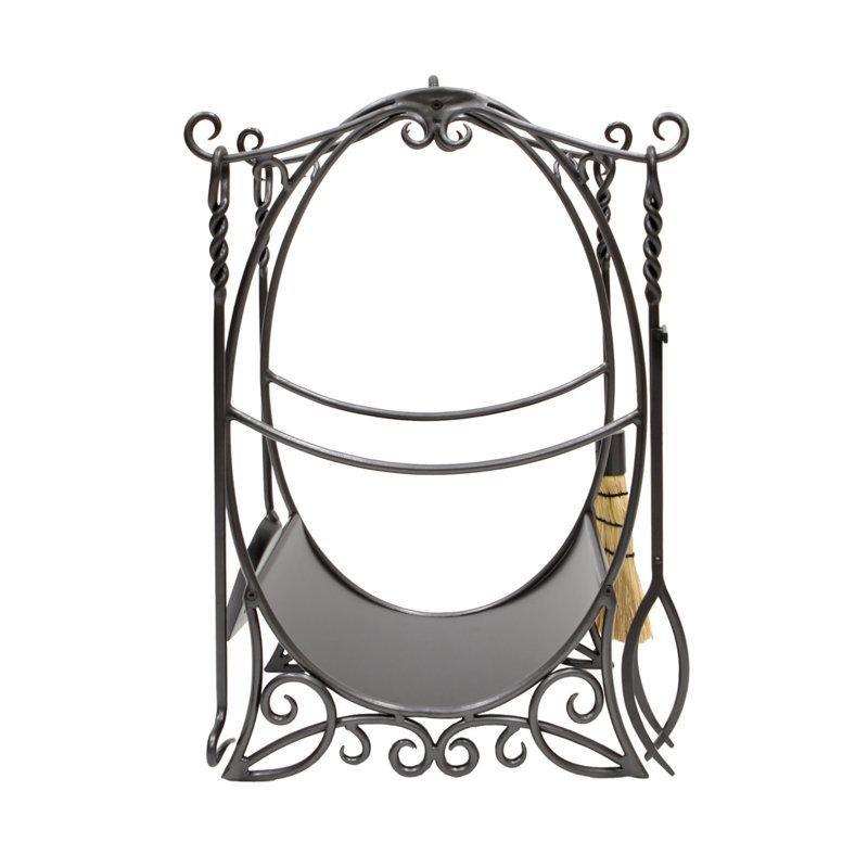 Grafit Ferforje Demir Alt Raflı Kıvrımlı Tasarım Şömine Odunluk - 79x45x31 cm - 189053
