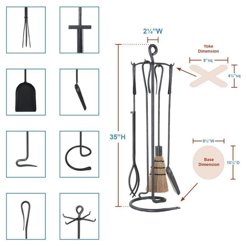 Grafit Ferforje Everson Tasarım Standlı Şömine Maşa Takımı - 87 cm - 188170