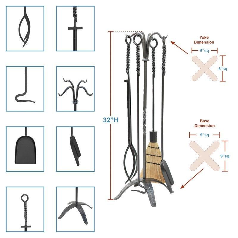Grafit Ferforje Halat Tasarımlı Şömine Maşa Takımı - 79 cm - 188226