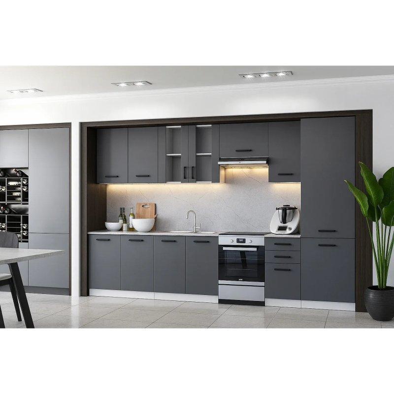Grafit Gri Sunta 8 Parçalı Kolonlu ve Vitrinli Mutfak Modeli - 320 cm - 186715