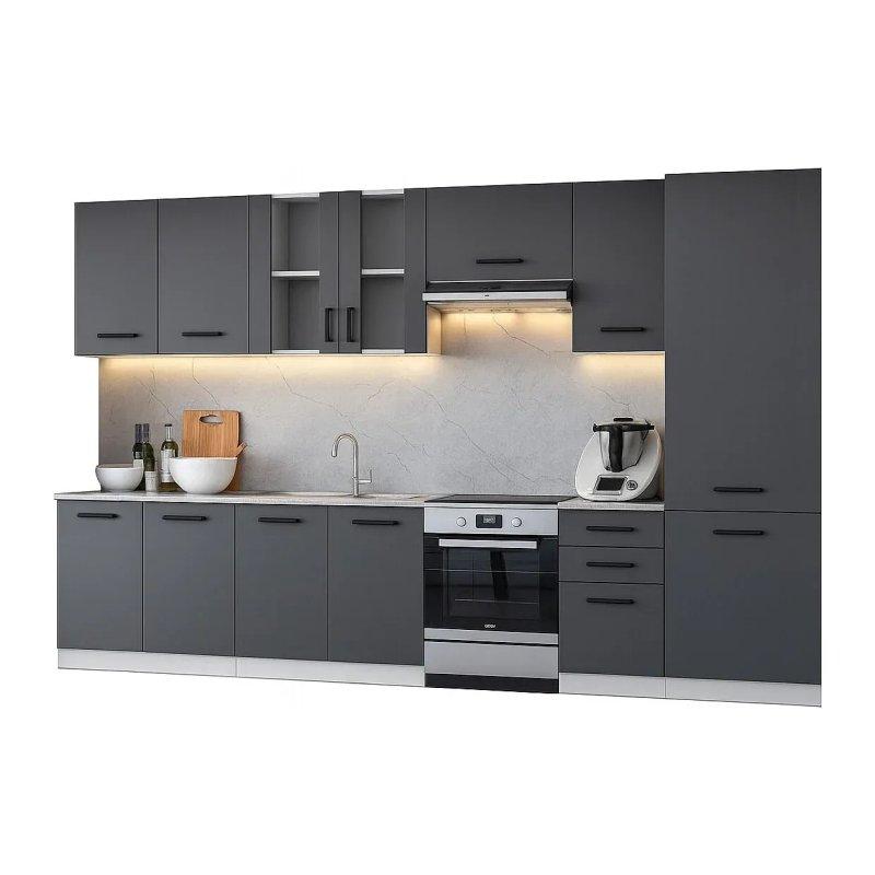 Grafit Gri Sunta 8 Parçalı Kolonlu ve Vitrinli Mutfak Modeli - 320 cm - 186715